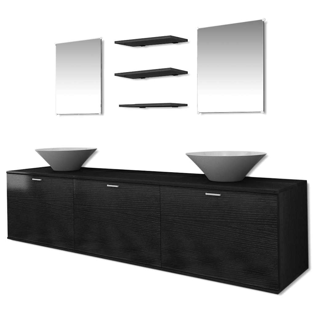 Set Mobili da Bagno 10 pz con Lavabo e Rubinetto