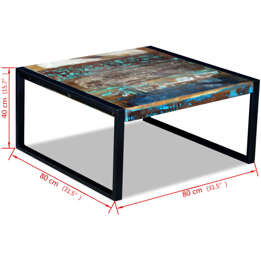 Tavolino da Salotto in Legno Massello Anticato 80x80x40 cm | homemem39