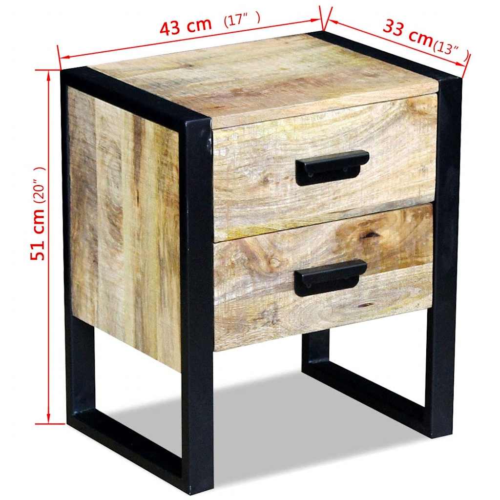 Tavolino con 2 Cassetti in Legno Massello di Mango 43x33x51 cm | homemem39
