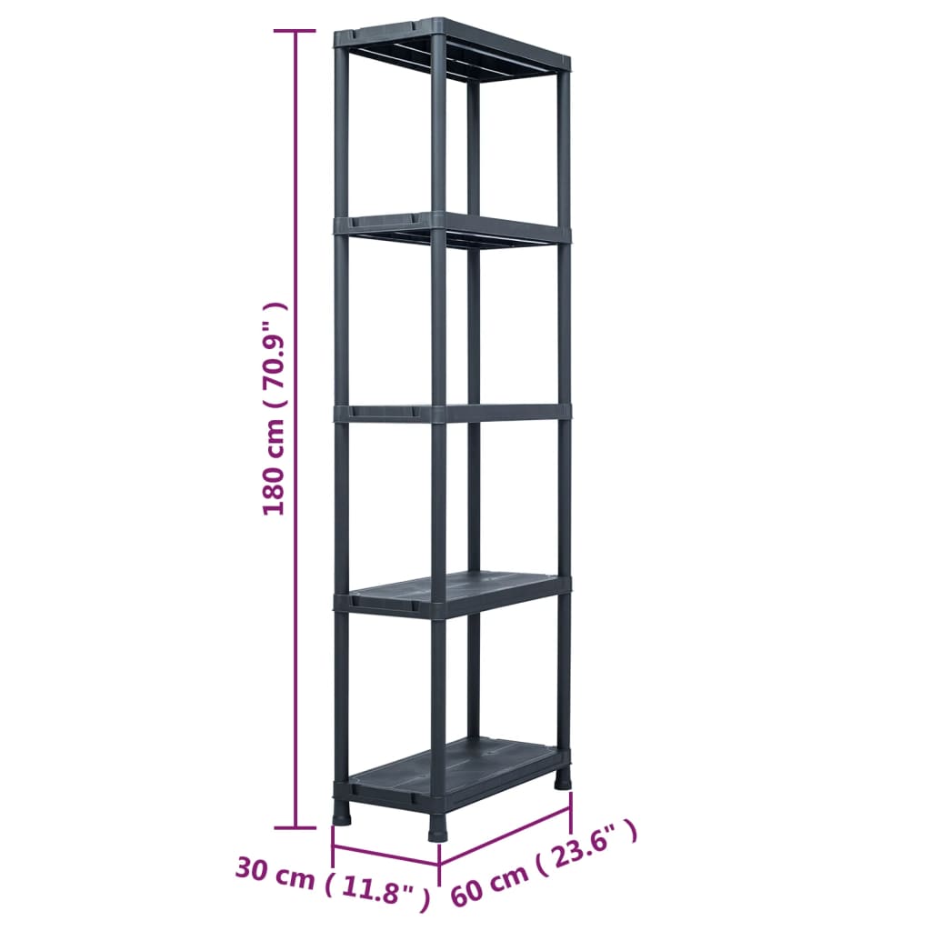 Scaffale Nero 125 kg 60x30x180 cm in Plastica | homemem39