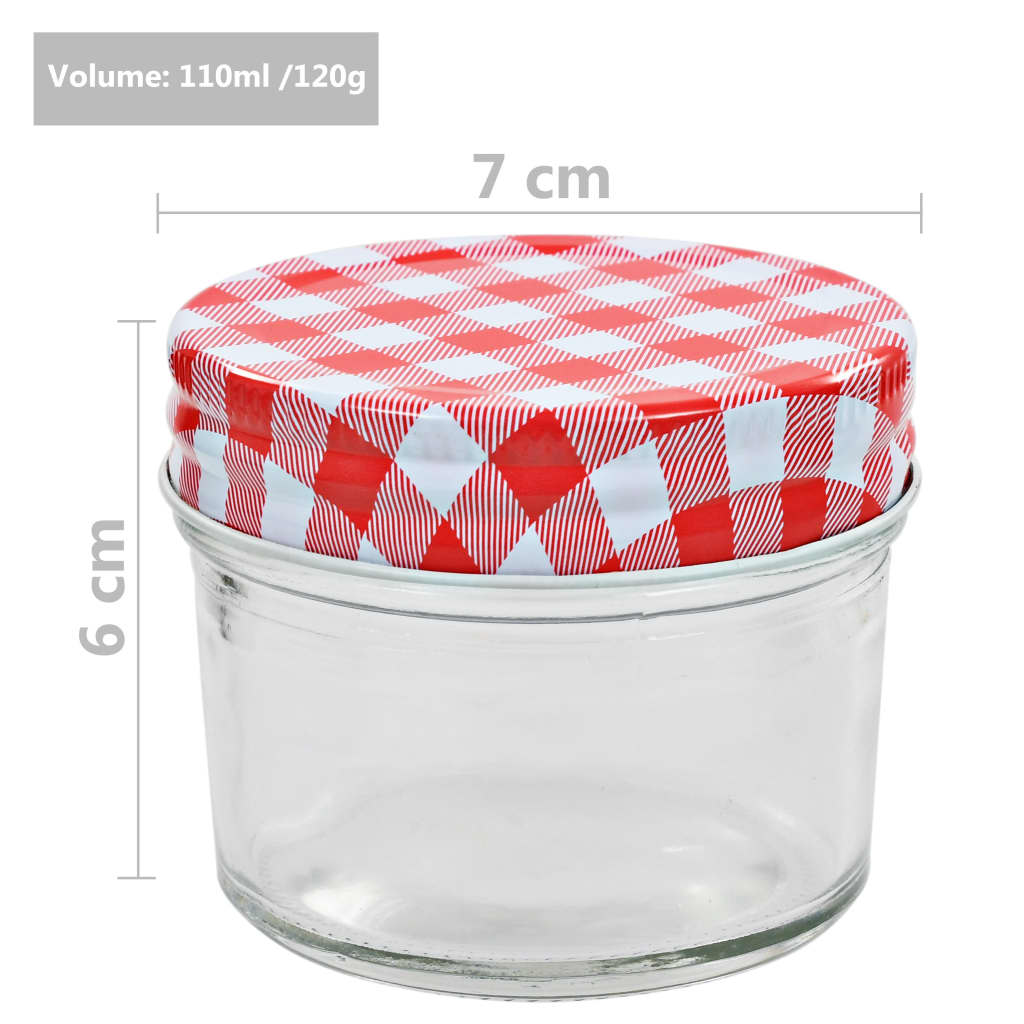 Vasi Marmellata in Vetro Coperchio Bianco e Rosso 48 pz 110 ml | homemem39