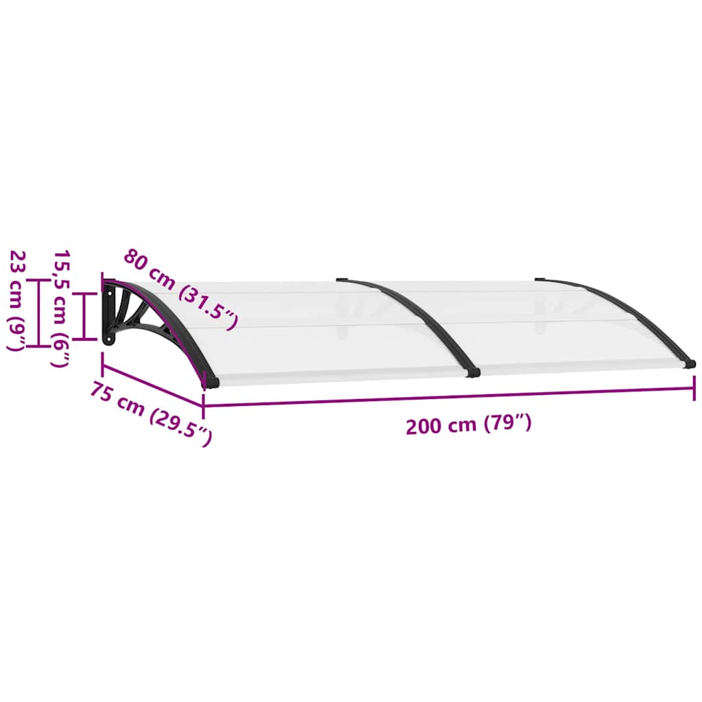 Pensilina per Porta Nera e Trasparente 200x75 cm in PC | homemem39