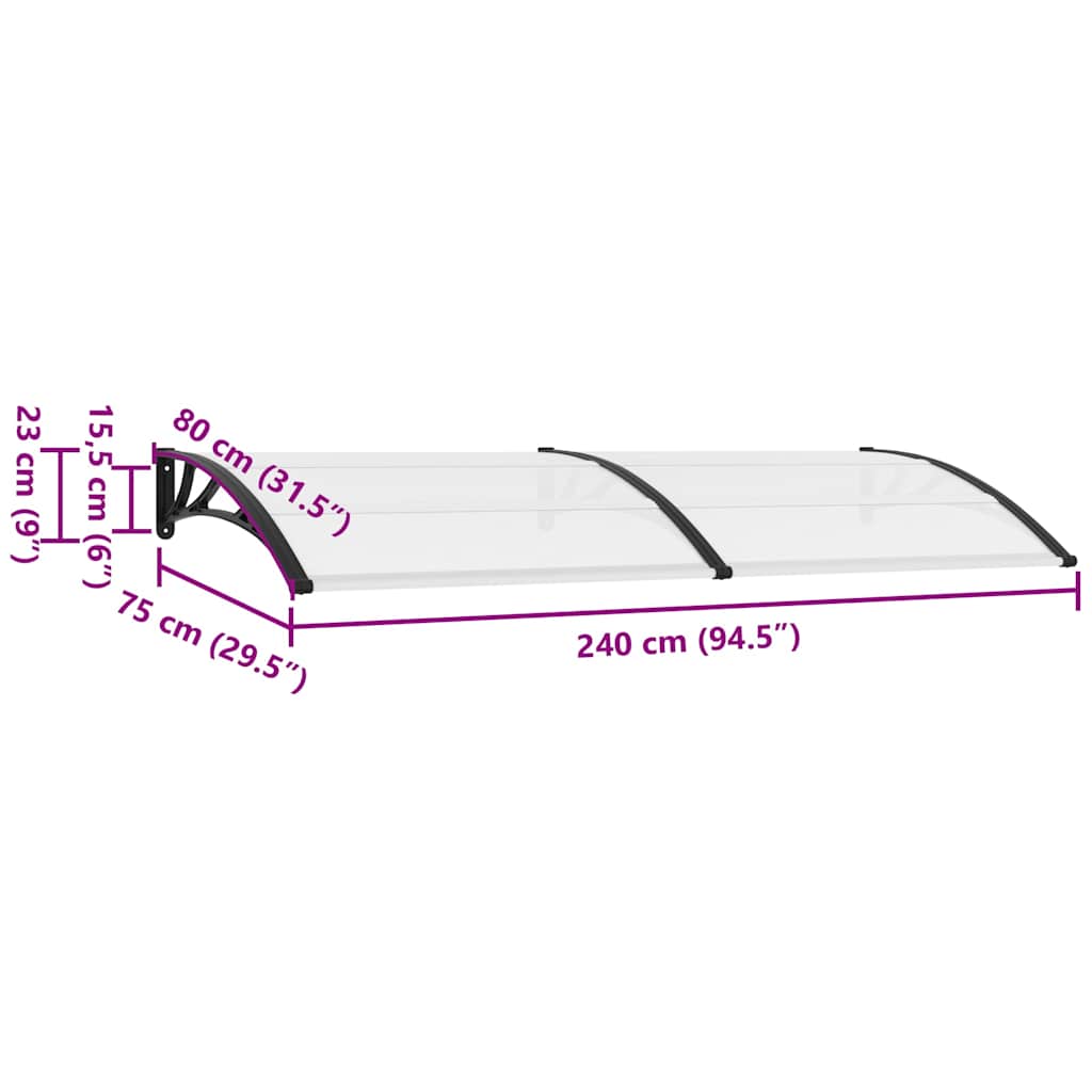 Pensilina per Porta Nera e Trasparente 240x75 cm in PC - homemem39