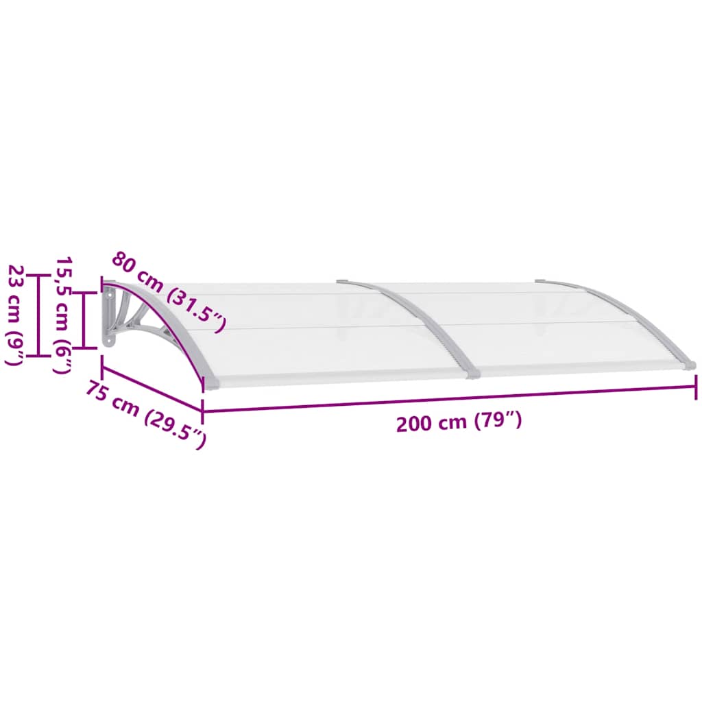 Pensilina per Porta Grigia e Trasparente 200x75 cm in PC | homemem39