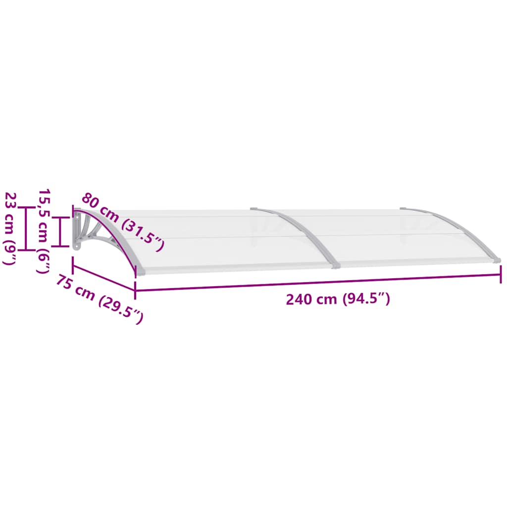 Pensilina per Porta Grigia e Trasparente 240x75 cm in PC | homemem39