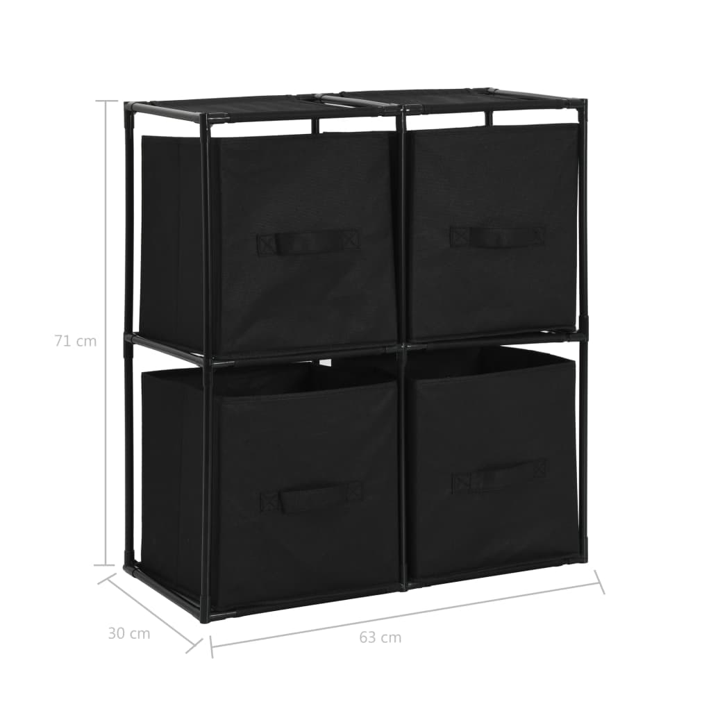Armadietto con 4 Cesti in Tessuto Nero 63x30x71 cm Acciaio | homemem39