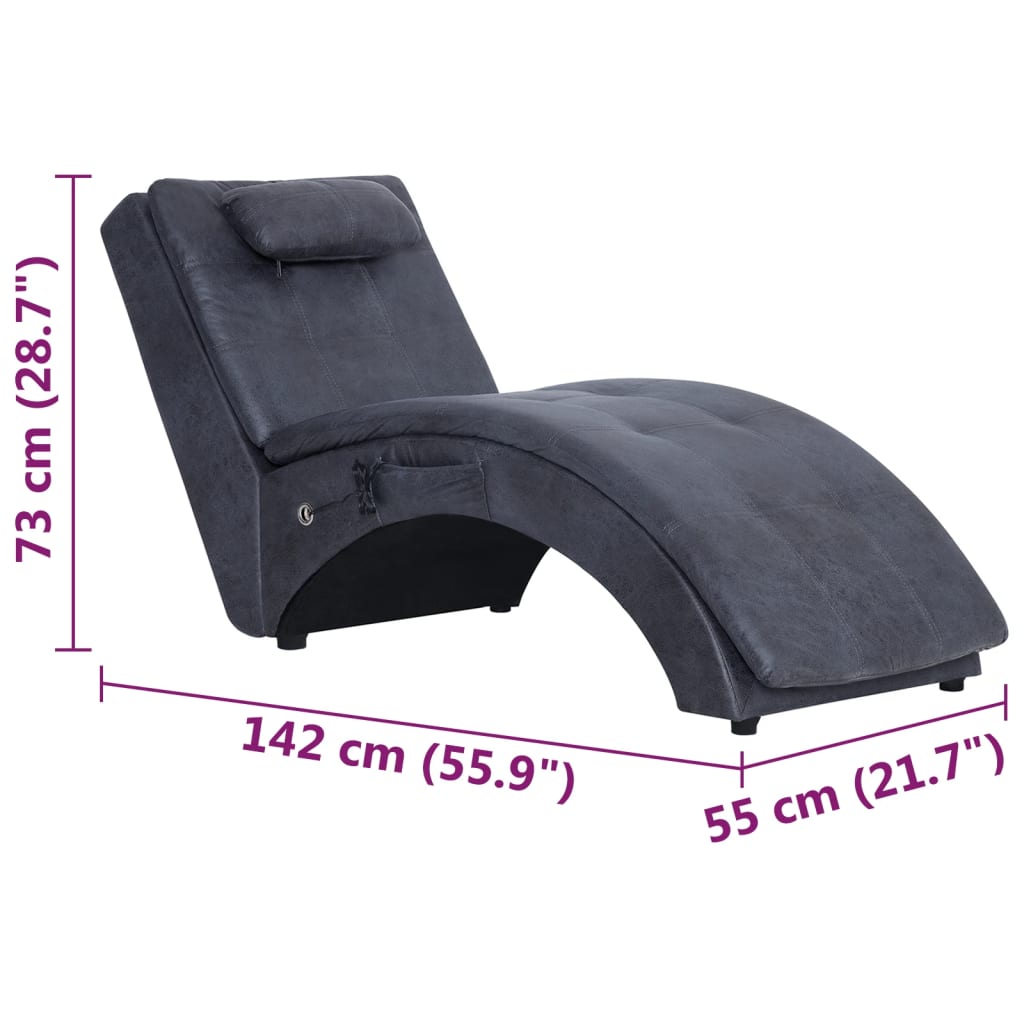 Sdraio Massaggiante con Cuscino Grigia Similpelle Scamosciata | homemem39