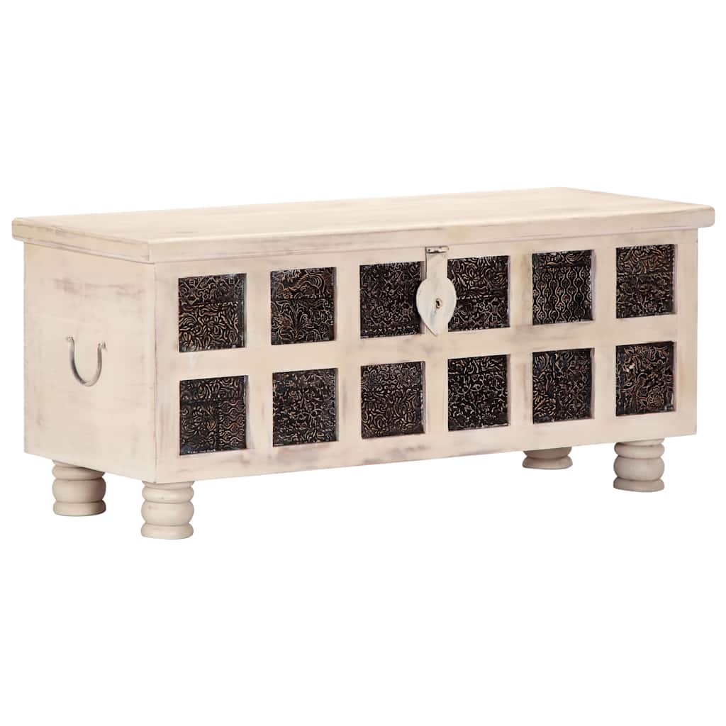 Cassapanca Bianca 110x40x45 cm in Legno Massello di Acacia | homemem39