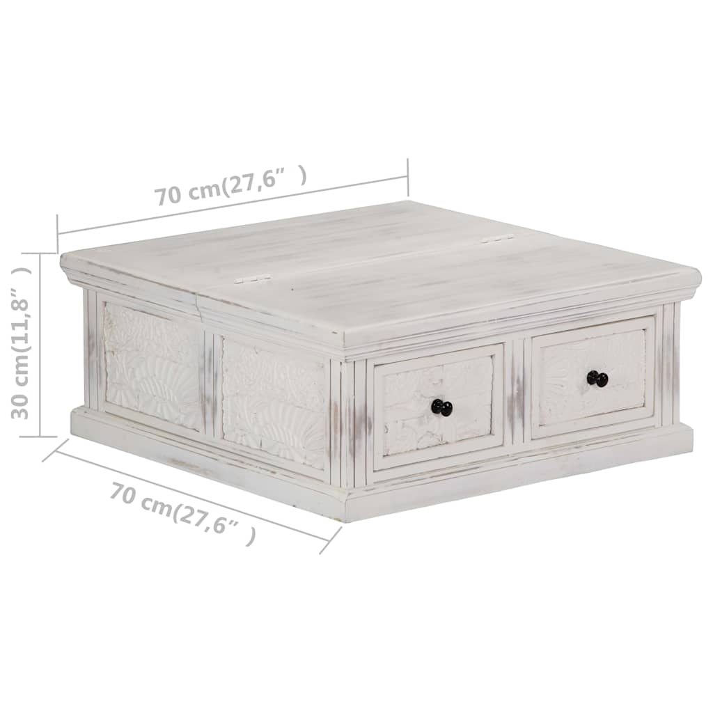 Tavolino da Salotto Bianco 70x70x30 cm Legno Massello di Mango