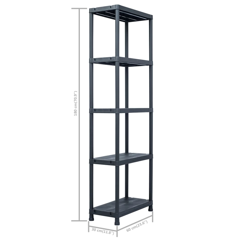 Scaffali 5 pz Nero 125 kg 60x30x180 cm in Plastica - homemem39