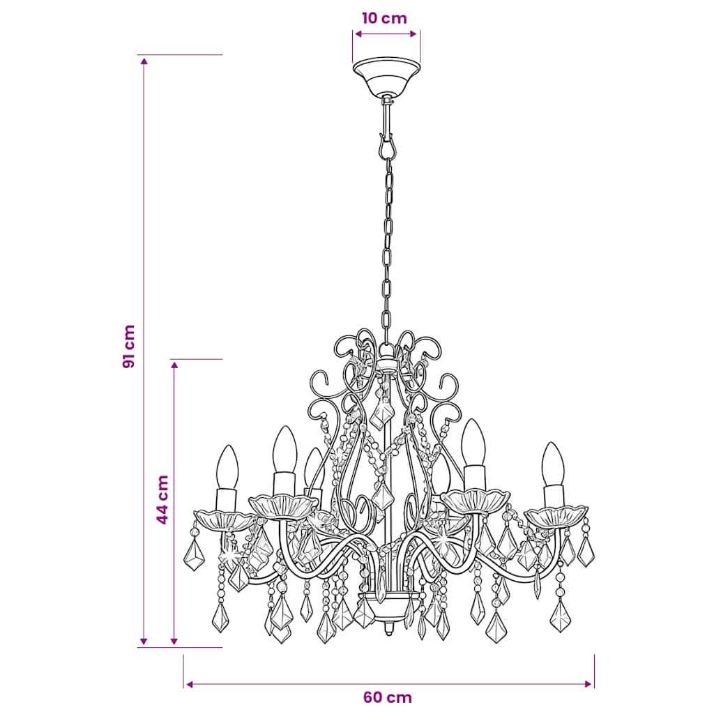 Lampadario con Perline di Cristallo Dorato Tondo 6 E14 | homemem39