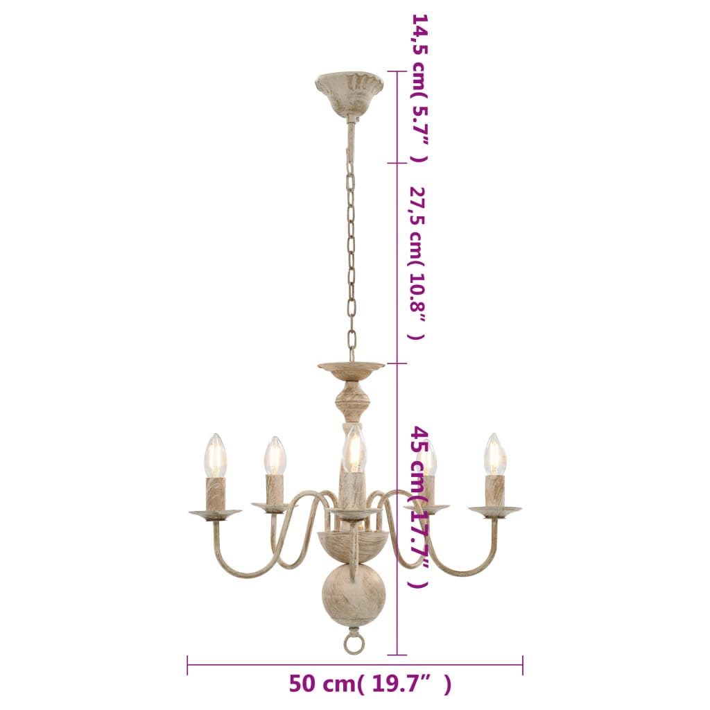 Candelabro Stile Anticato Bianco 5 Lampadine E14 - homemem39