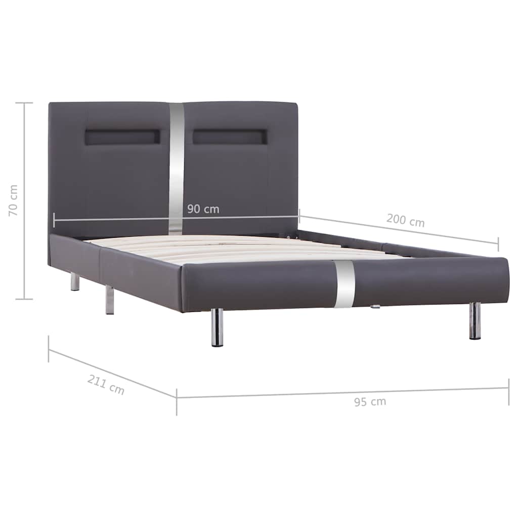 Giroletto con LED senza Materasso Grigio in Similpelle 90x200cm