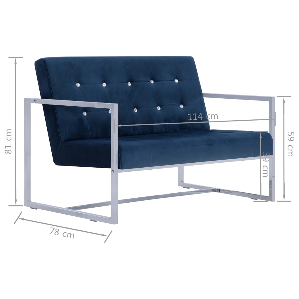 Divano a 2 Posti con Braccioli Blu Cromato e Velluto | homemem39