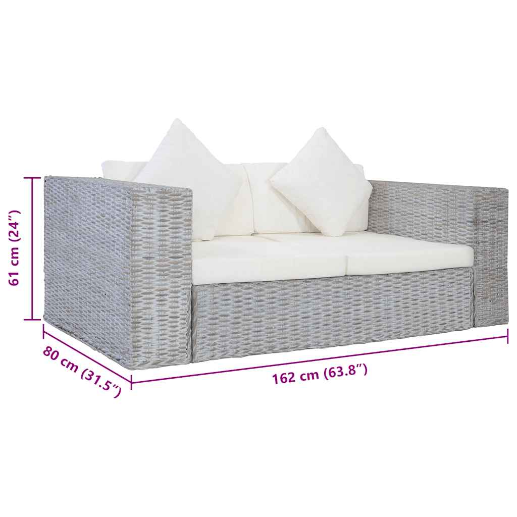 Divano a 2 Posti con Cuscini Grigio in Rattan Naturale | homemem39