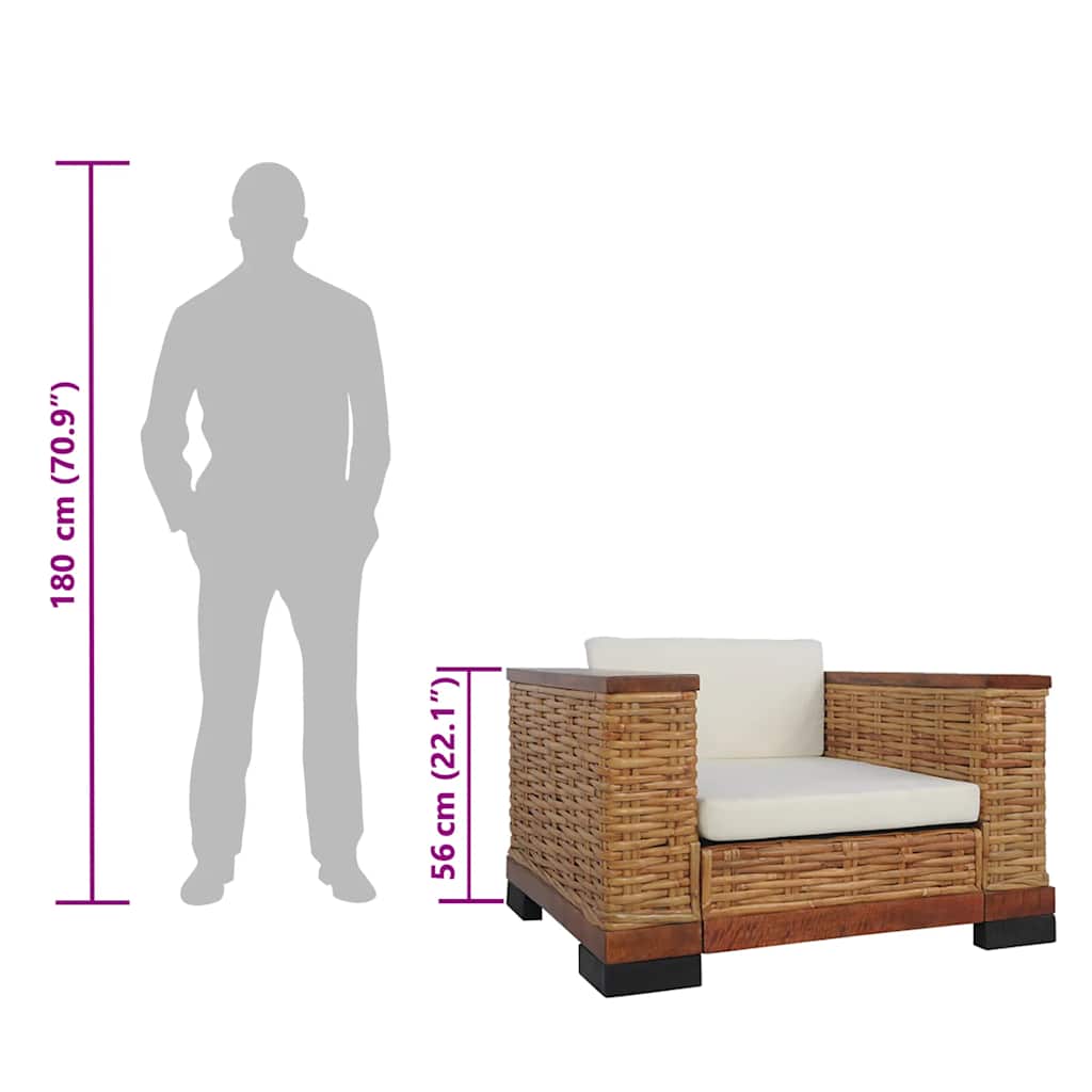 Poltrona con Cuscini Marrone in Rattan Naturale | homemem39