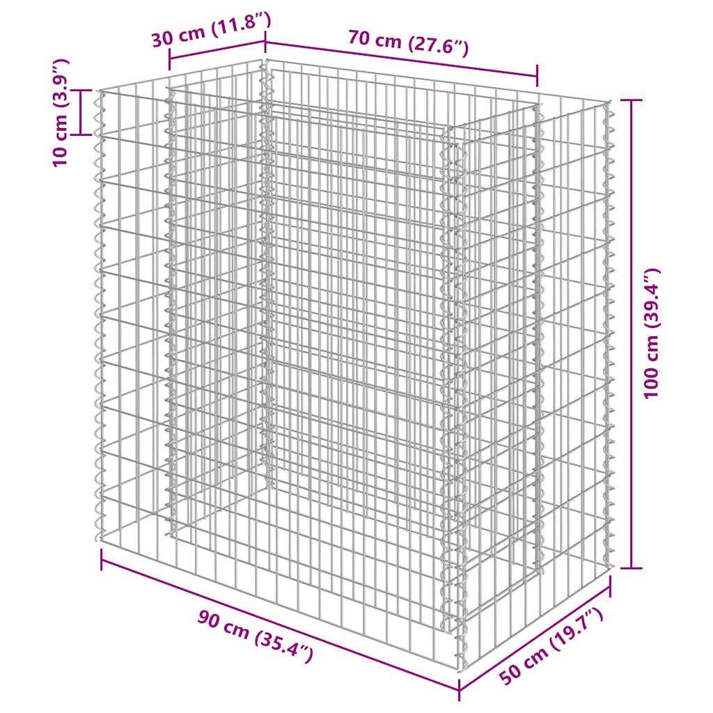 Gabbione Letto Rialzato in Acciaio Zincato 90x50x100 cm