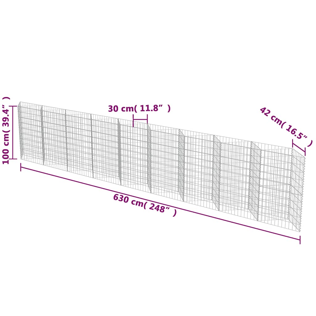 Gabbione in Acciaio Zincato 630x30x100 cm | homemem39