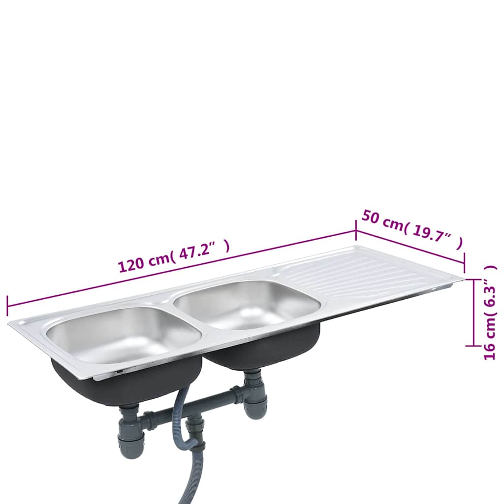 Lavello da Cucina Doppio con Filtro e Sifone in Acciaio Inox | homemem39