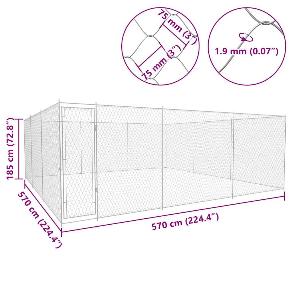 Canile da Esterno in Acciaio Zincato 570x570x185 cm | homemem39