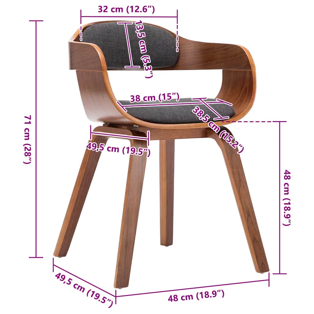 Sedia da Pranzo Grigio Scuro in Tessuto e Legno Curvato