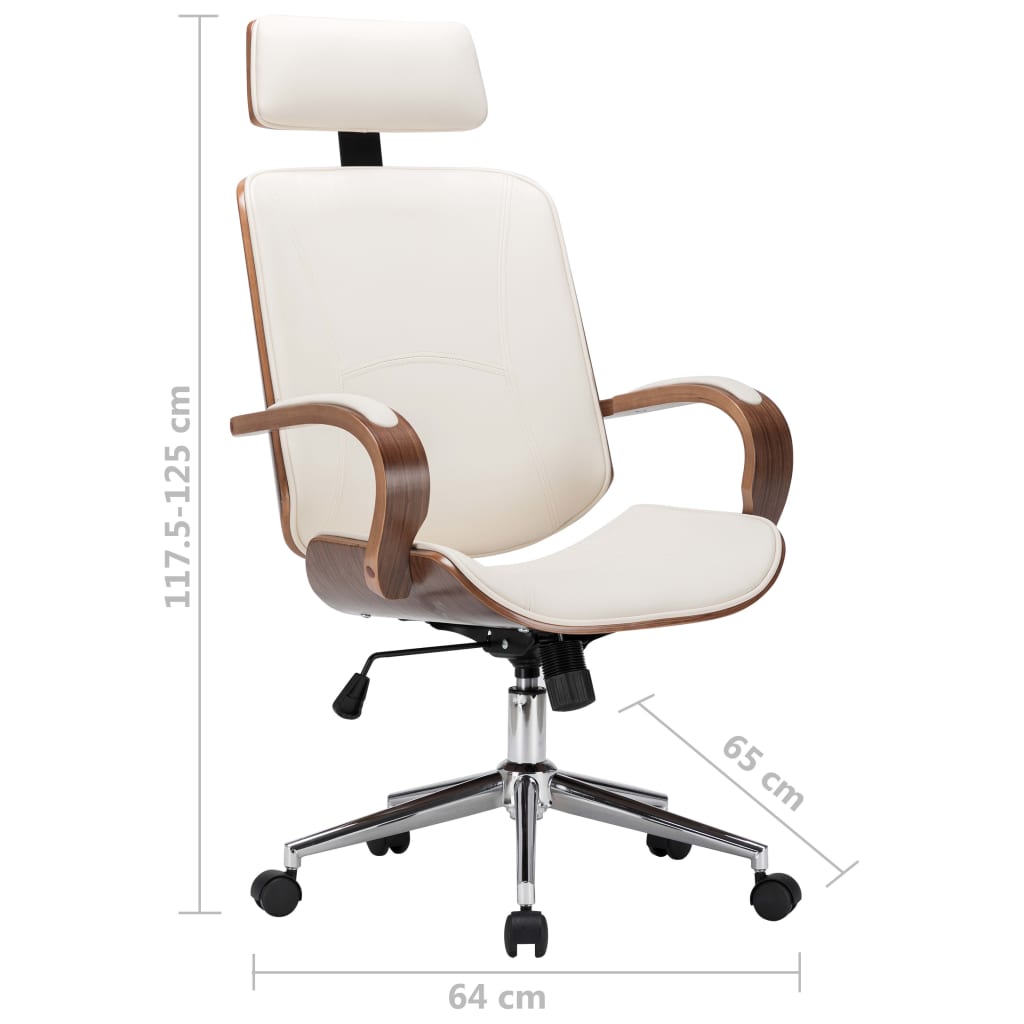 Sedia Girevole con Poggiatesta Crema Similpelle e Legno Curvato | homemem39