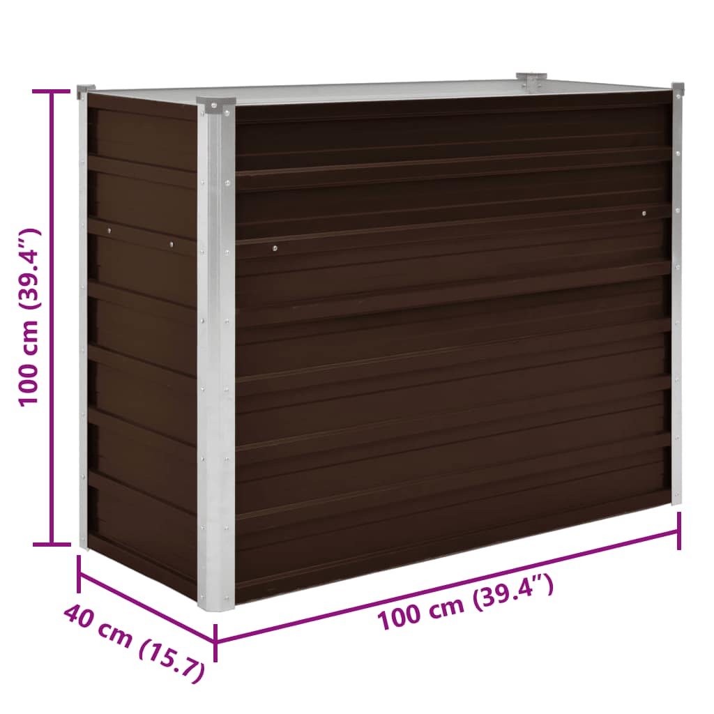 Letto Rialzato Giardino Marrone 100x40x77 cm in Acciaio Zincato | homemem39