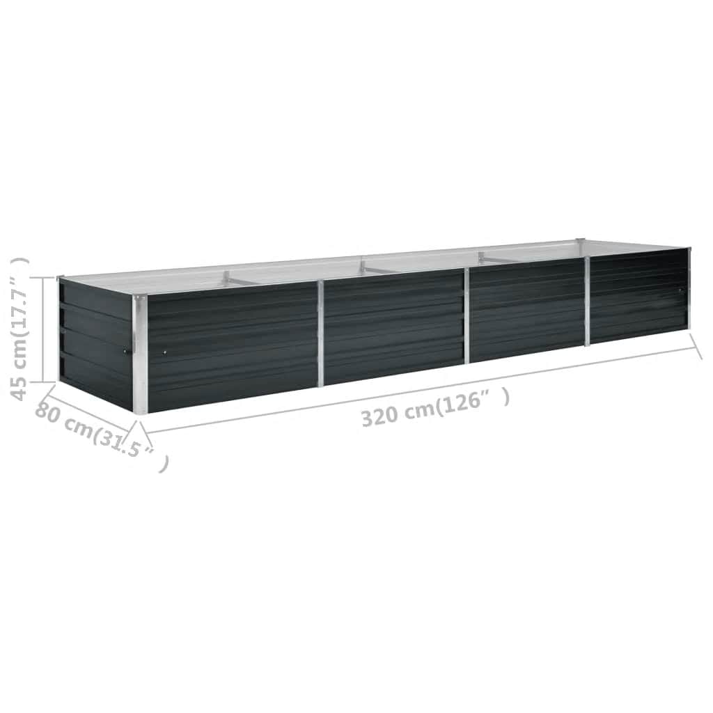 Letto Rialzato Giardino Antracite 320x80x45 cm Acciaio Zincato | homemem39