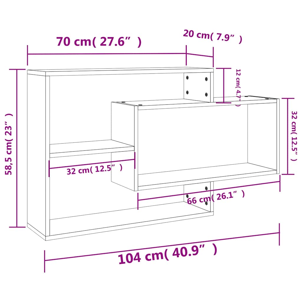 Mensole a Muro Grigio Cemento 104x20x58,5 cm Legno Multistrato