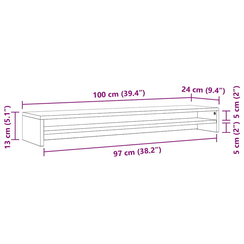 Supporto Monitor Grigio Cemento 100x24x13 cm Legno Multistrato