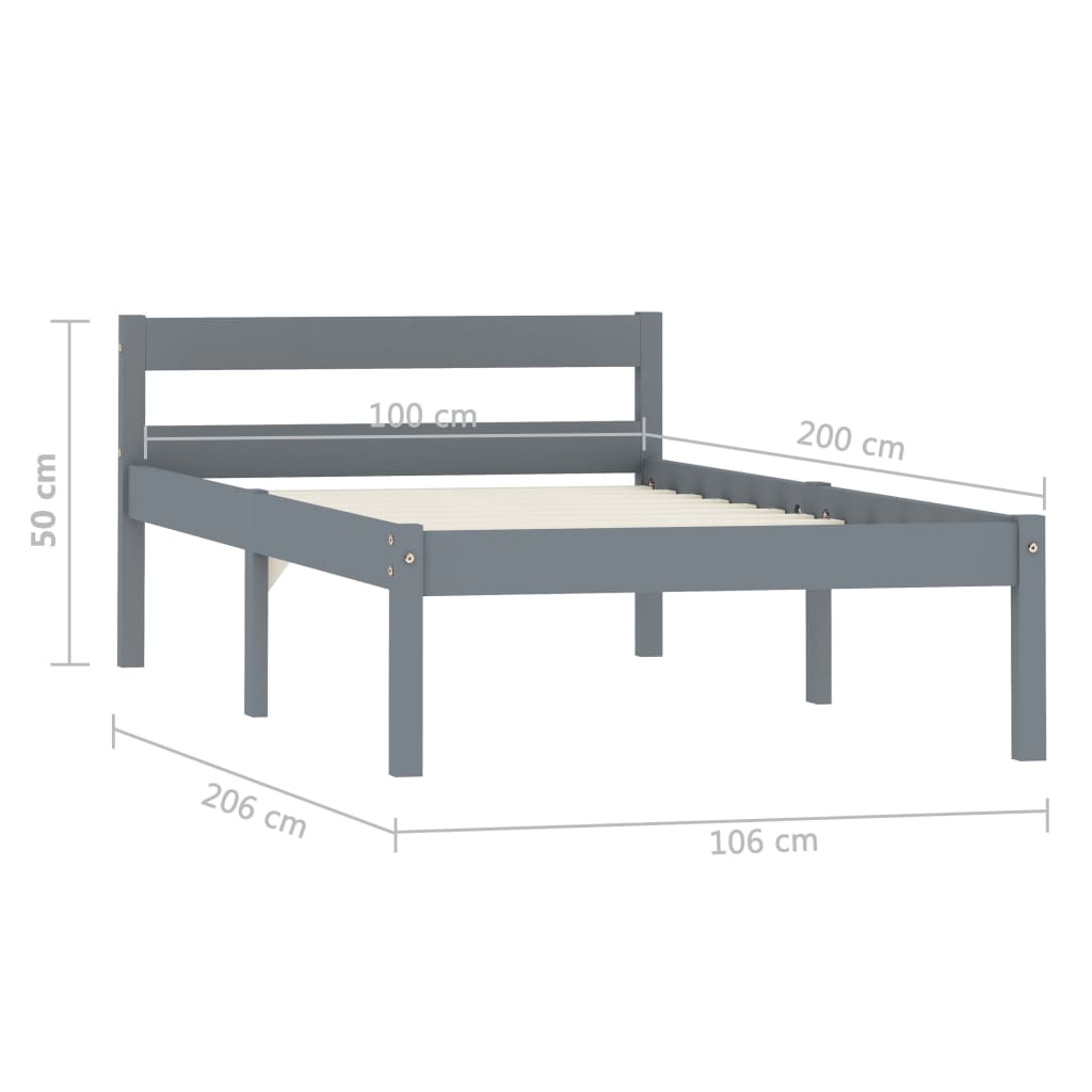 Giroletto senza Materasso Grigio 100x200 cm in Legno di Pino | homemem39