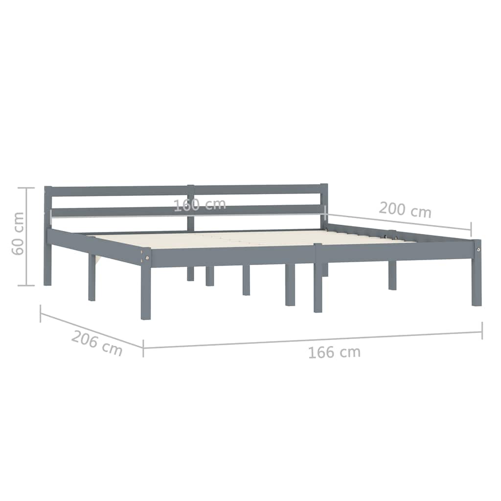 Giroletto senza Materasso Grigio 160x200 cm Legno Massello Pino