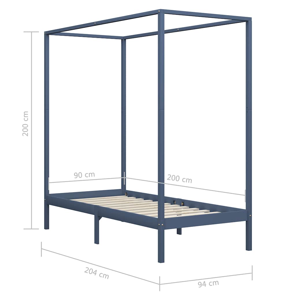 Giroletto con Baldacchino senza Materasso Grigio Pino 90x200 cm