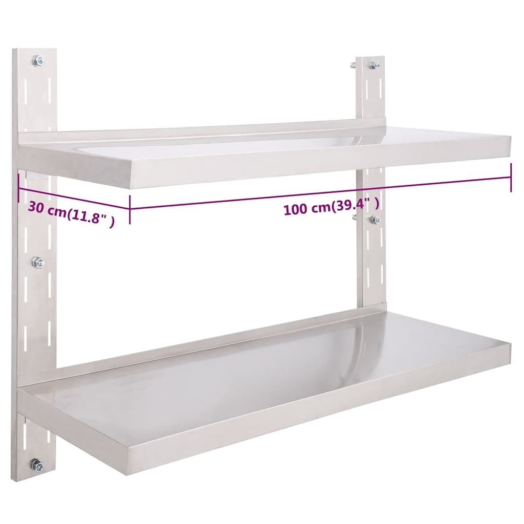 Mensola a Sospensione a 2 Livelli in Acciaio Inox 100x30 cm