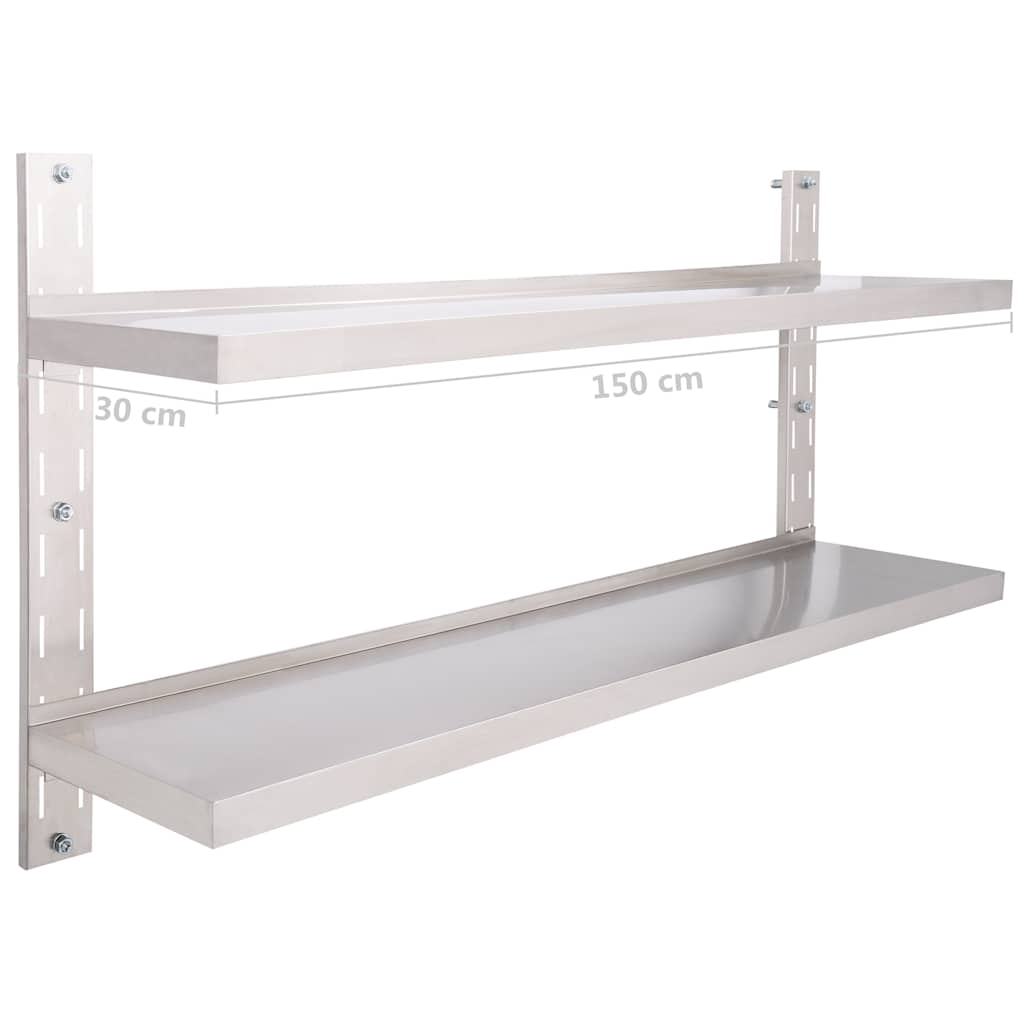 Mensola a Sospensione a 2 Livelli in Acciaio Inox 150x30 cm