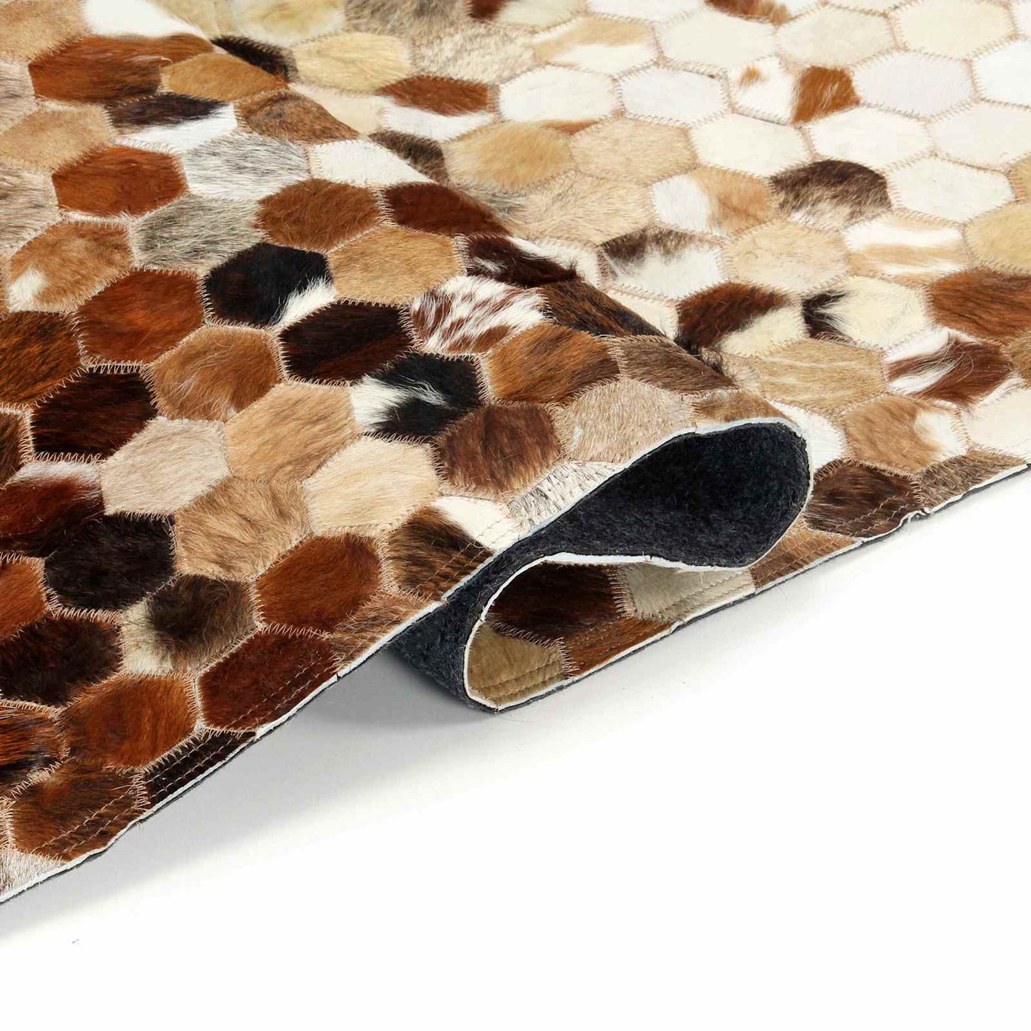 Tappeto in Pelle Patchwork di Vacca Marrone 170 x 120 cm Pelle