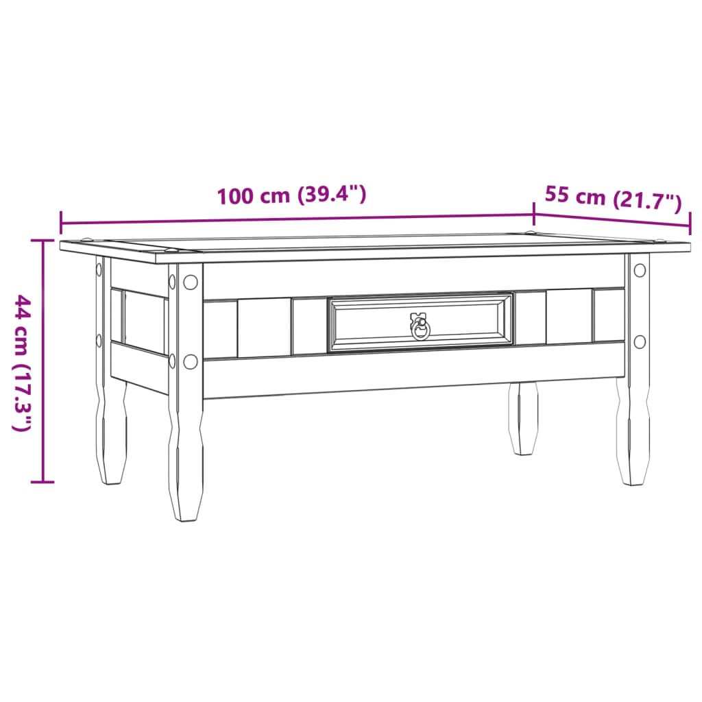 Tavolino Caffé Pino Messicano Corona Range Grigio 100x55x44 cm | homemem39