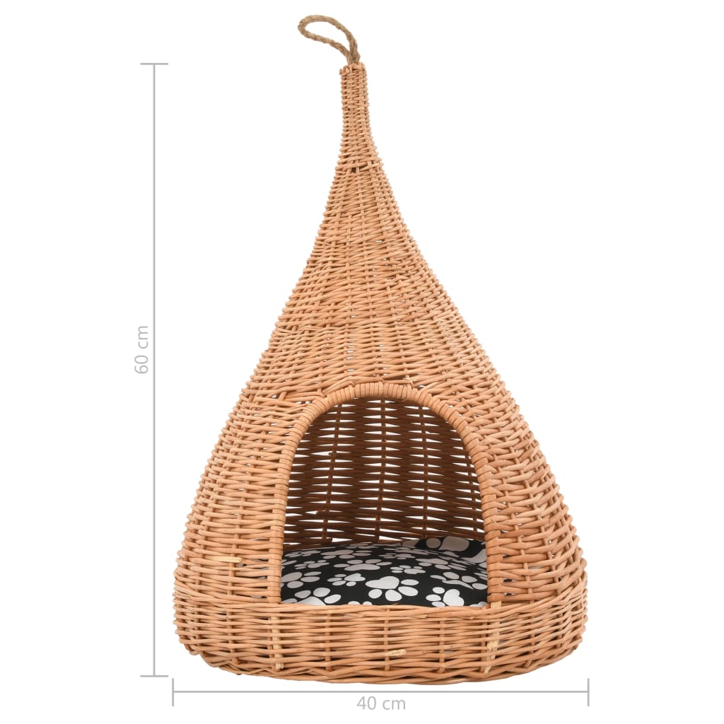 Cesta per Gatti con Cuscino 40x60cm Teepee Salice Naturale | homemem39