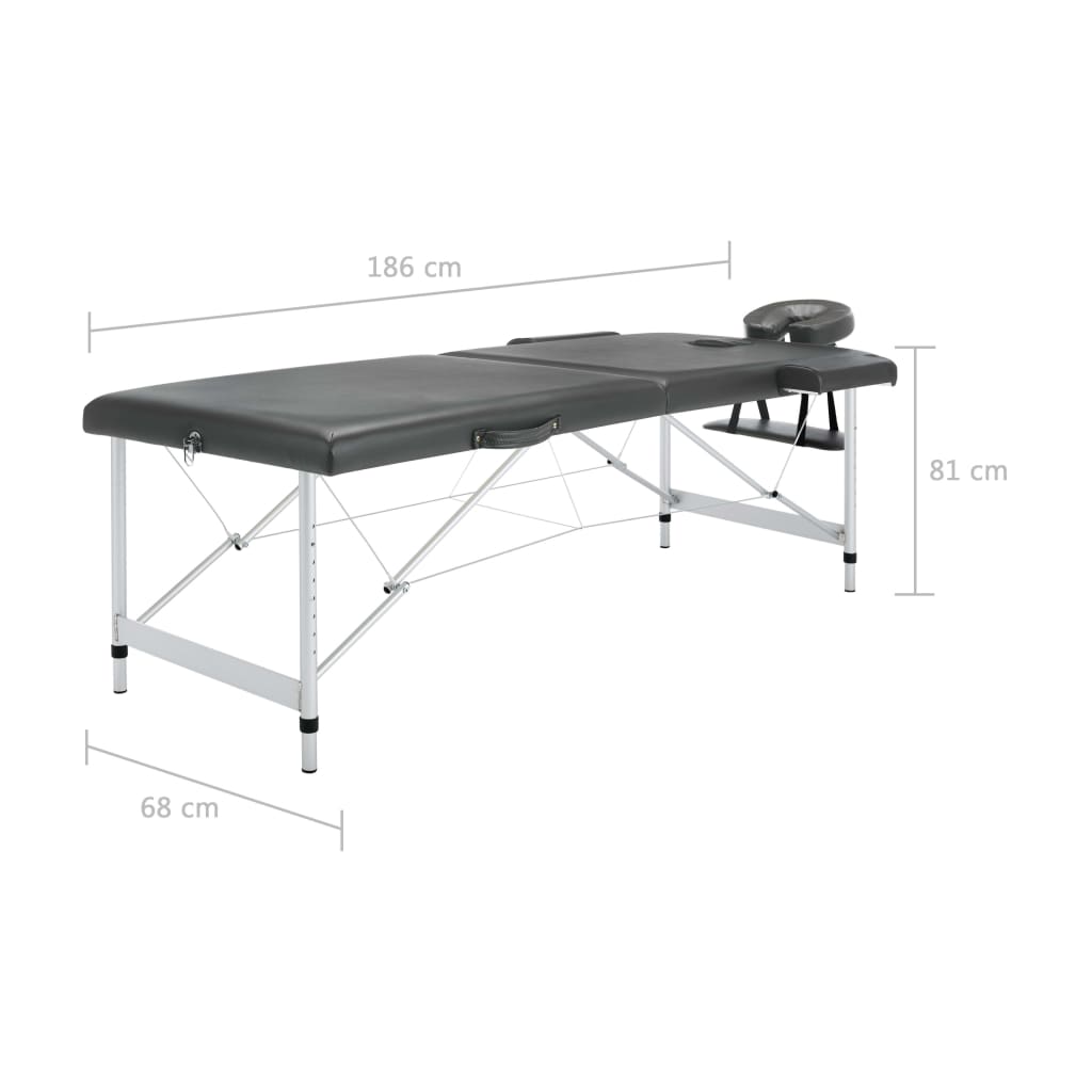 Lettino da Massaggio 2 Zone Telaio Alluminio Antracite 186x68cm | homemem39