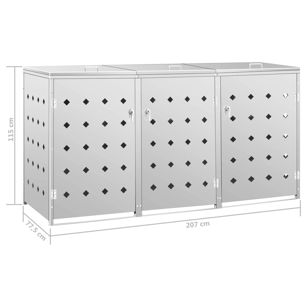Copribidone per Spazzatura Triplo 240 L in Acciaio Inossidabile | homemem39