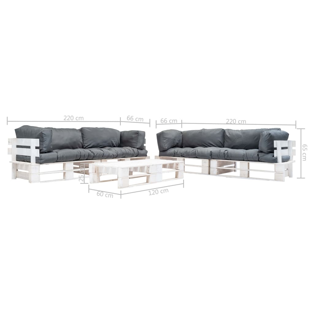 Set Divani da Giardino Pallet 6 pz con Cuscini Grigi in Legno | homemem39