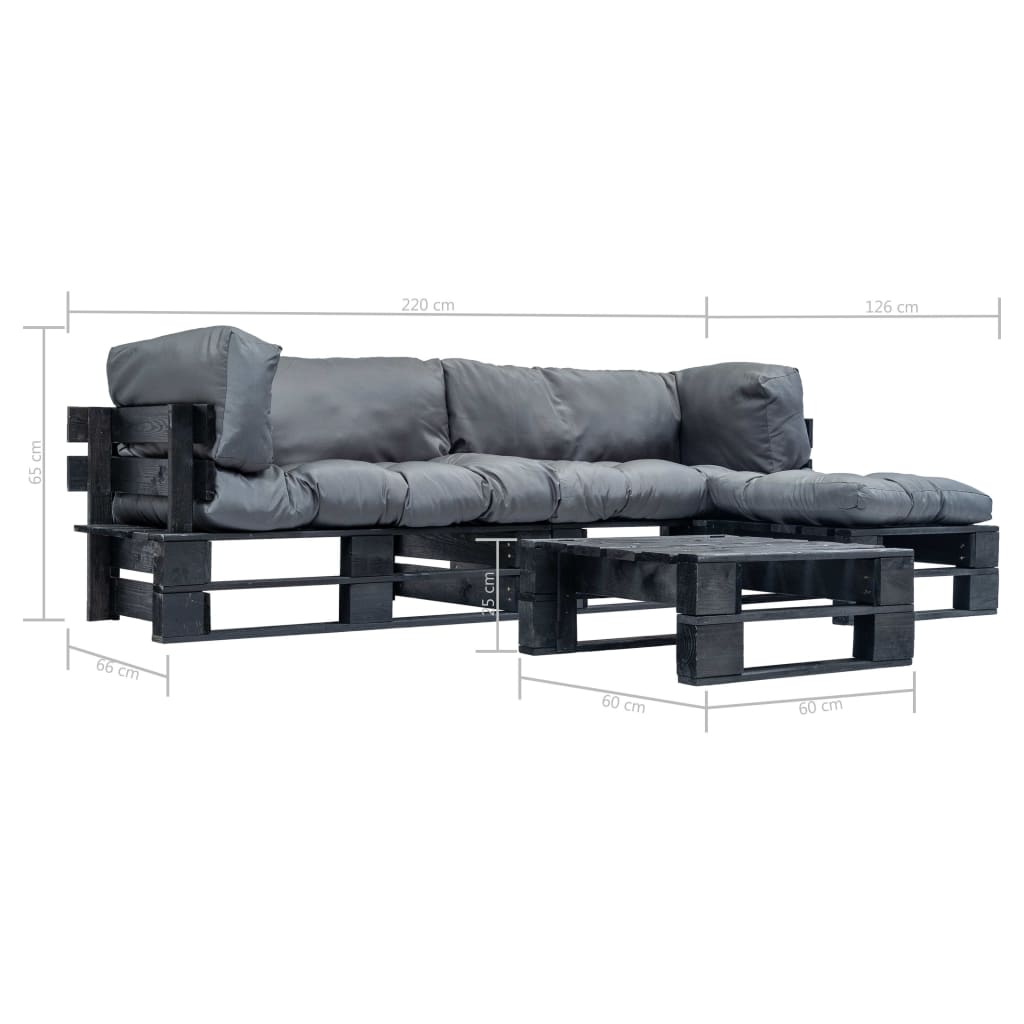 Set Divani da Giardino su Pallet 4 pz con Cuscini Grigi Legno | homemem39