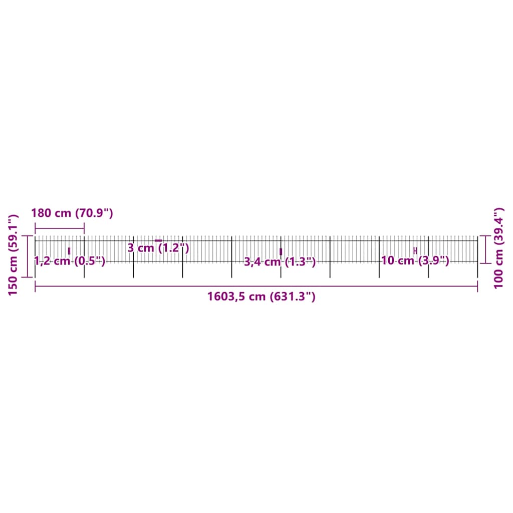 Recinzione da Giardino con Punta a Lancia in Acciaio 1603,5x100 cm Nero - homemem39