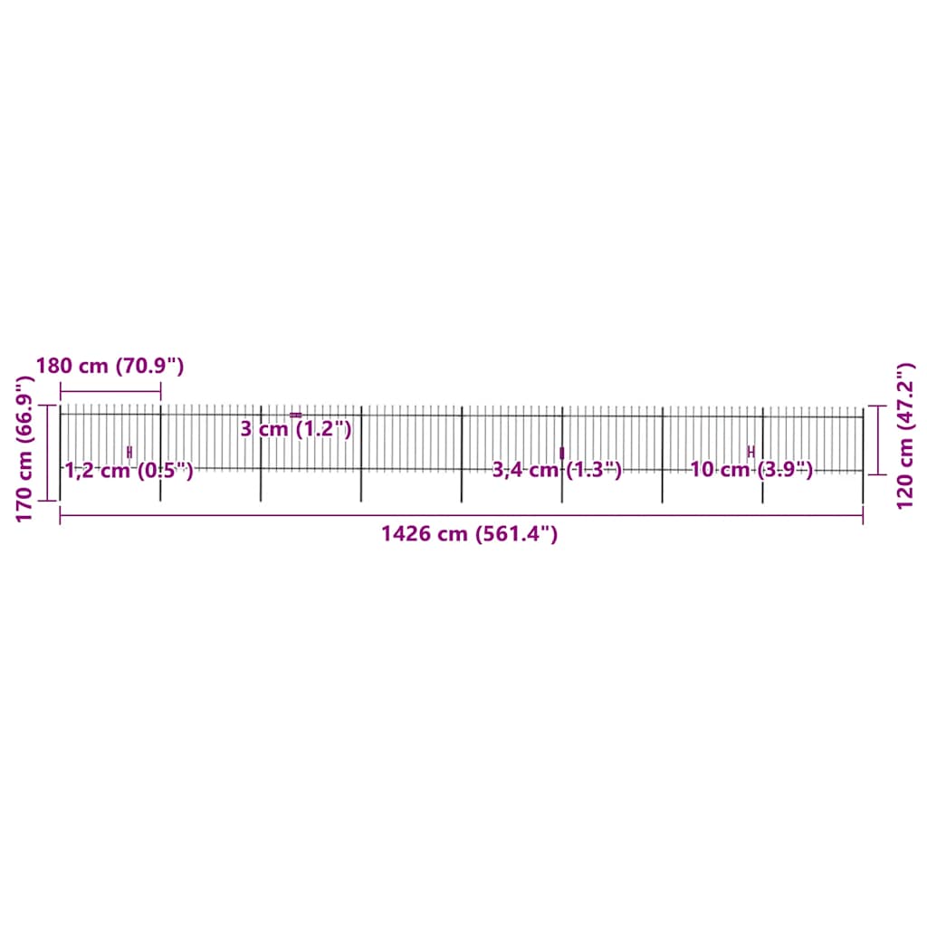 Recinzione da Giardino con Punta a Lancia in Acciaio 1426x120 cm Nero - homemem39