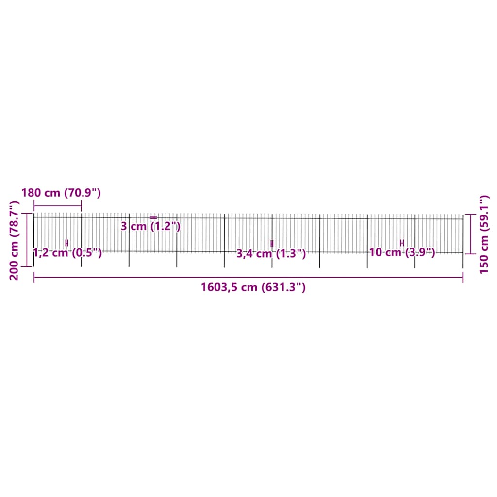 Recinzione da Giardino con Punta a Lancia in Acciaio 1603,5x150 cm Nero - homemem39