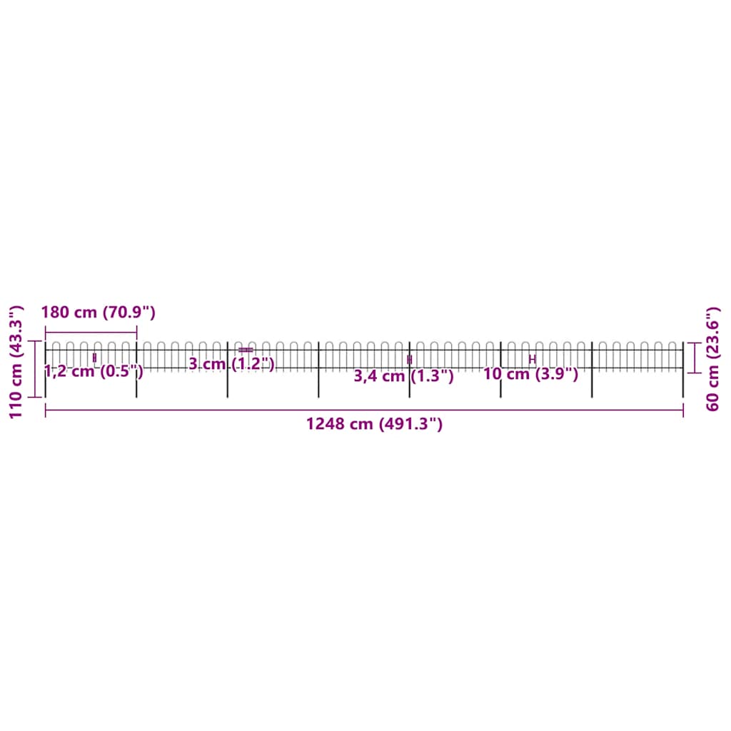 Recinzione da Giardino con Parte Superiore ad Anello in Acciaio 1248x60 cm Nero - homemem39