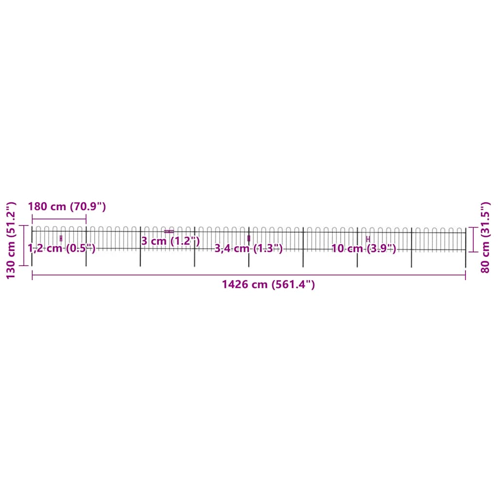 Recinzione da Giardino con Parte Superiore ad Anello in Acciaio 1426x80 cm Nera - homemem39