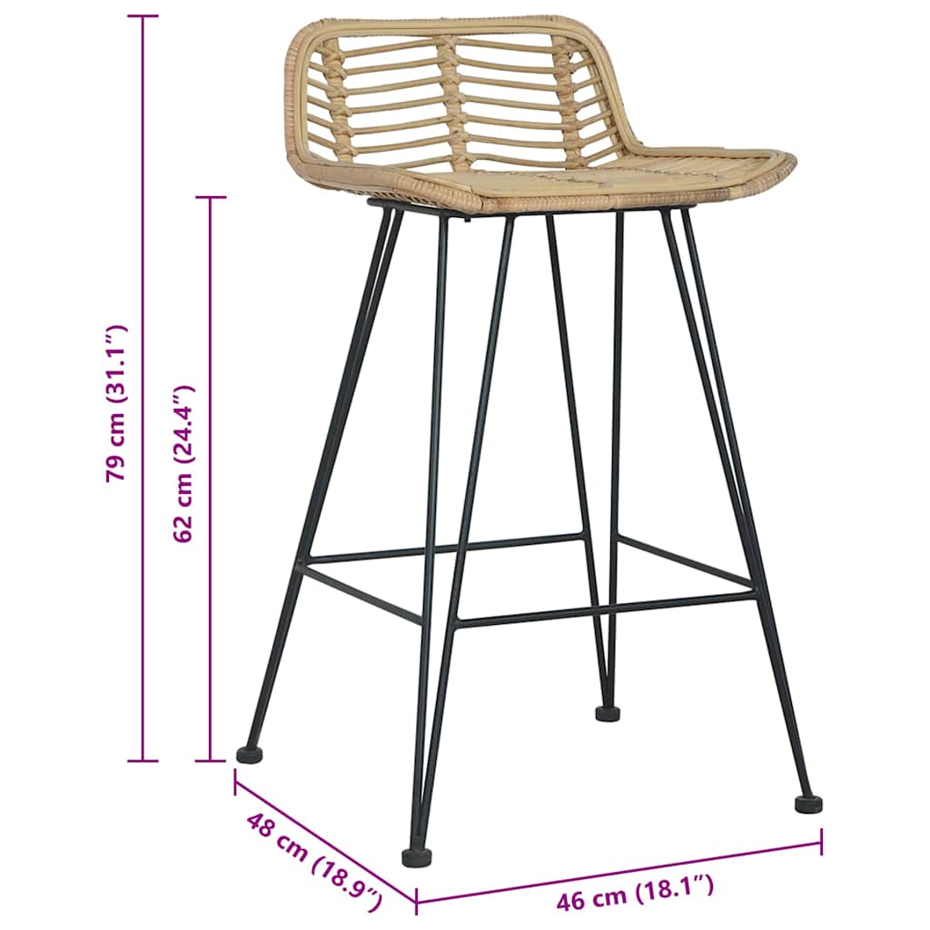 Sedie da Bar 2 pz in Rattan Naturale - homemem39