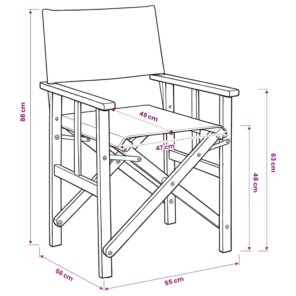 Sedie da Regista 2 pz in Legno Massello di Acacia