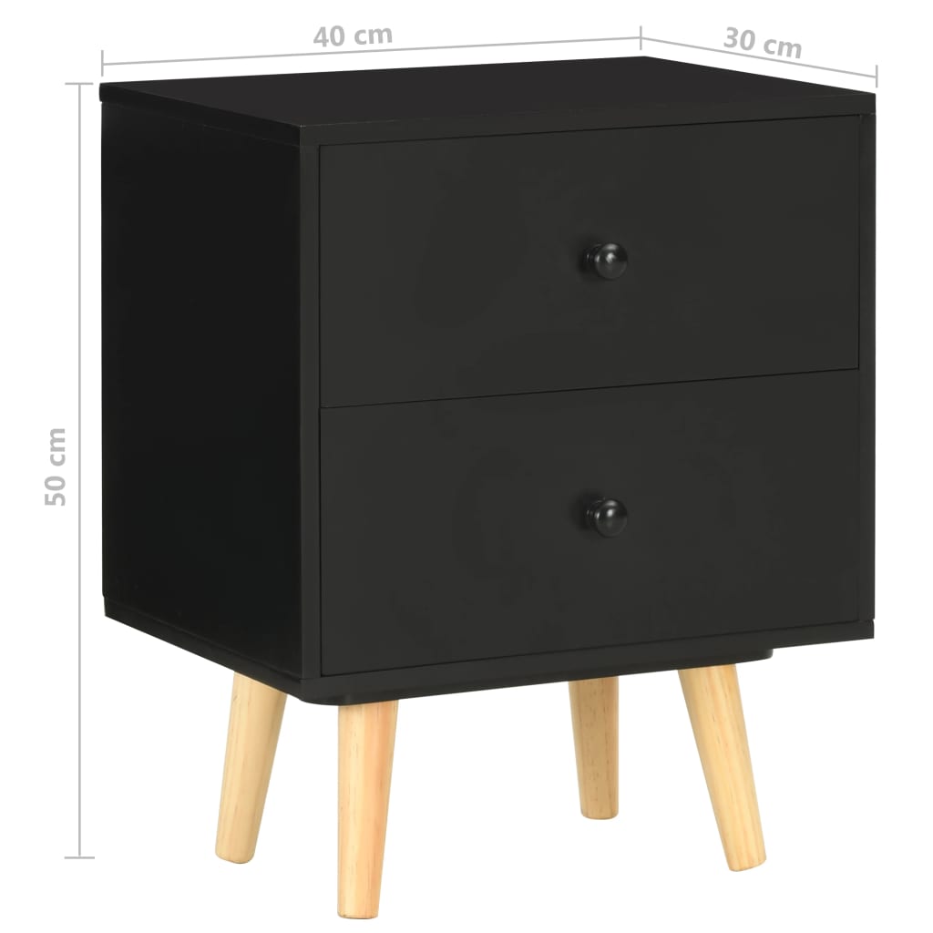 Comodini 2 pz Neri 40x30x50 cm Legno Massello di Pino | homemem39